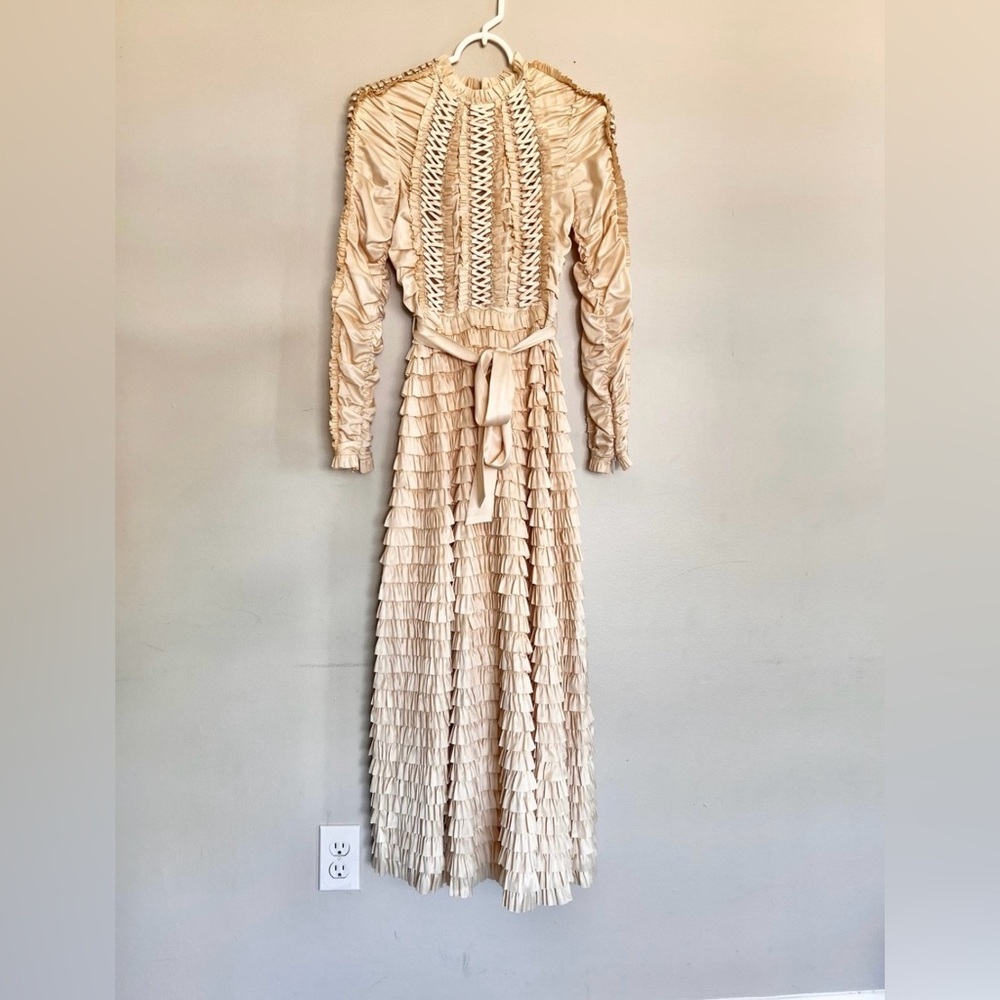 NWOT Zimmermann Espionage Tiered Belted Lace Up Stretch Silk Midi Dress Sz 0/XS - Picture 1 of 8